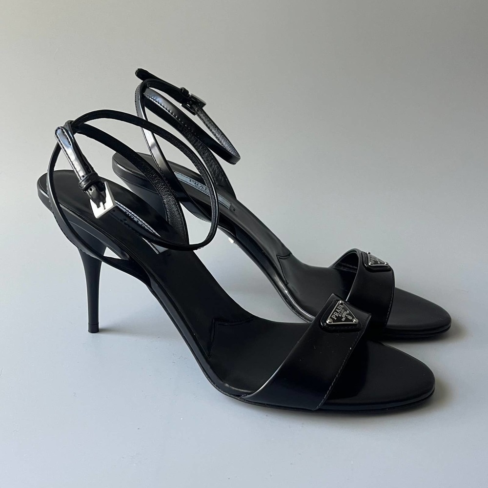 Prada Brushed Leather Logo Heel Sandal - Picture 4 of 7
